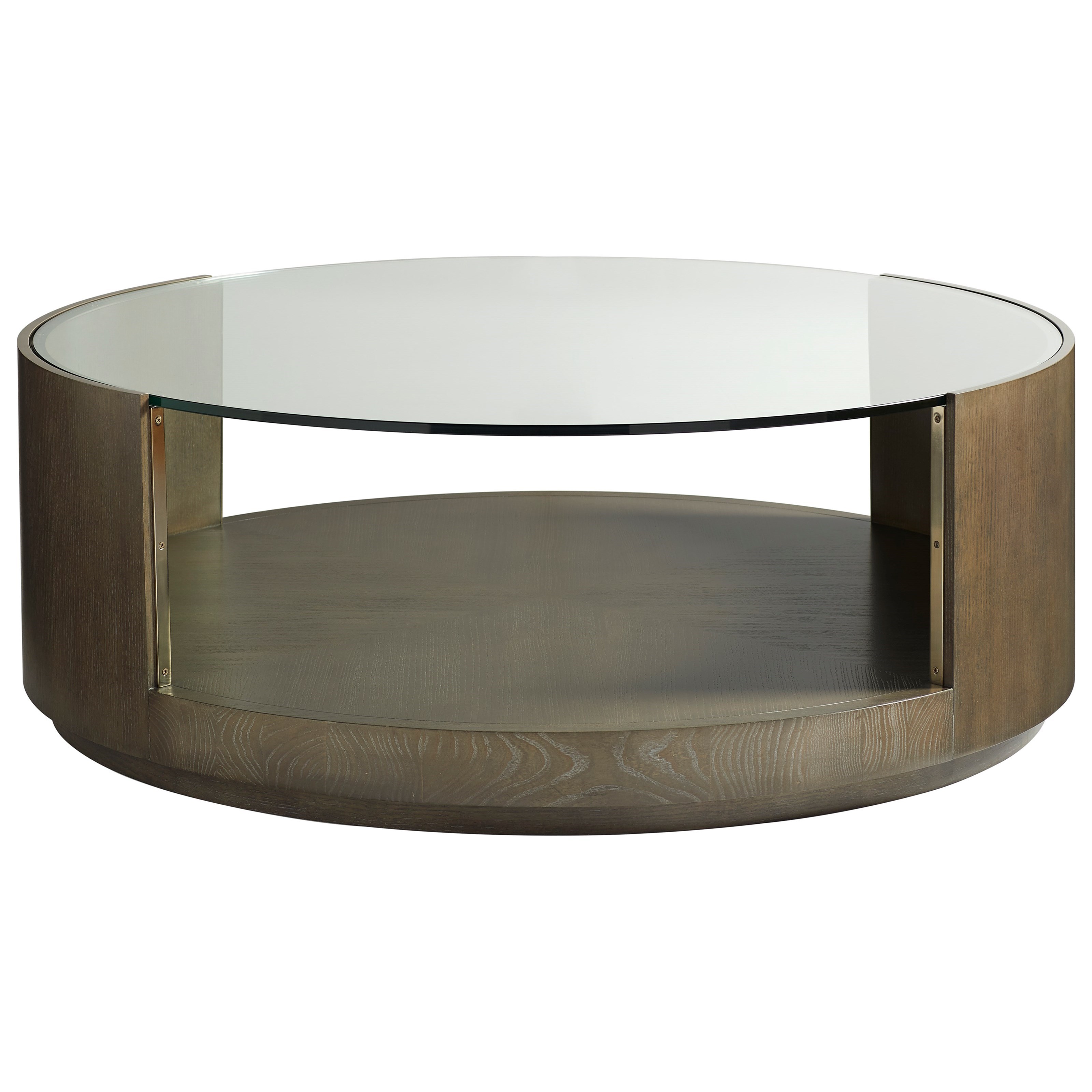 Vanguard Furniture Axis L102c Mm Transitional Round Wood Cocktail Table With Glass Top Hudson S Furniture Cocktail Coffee Tables