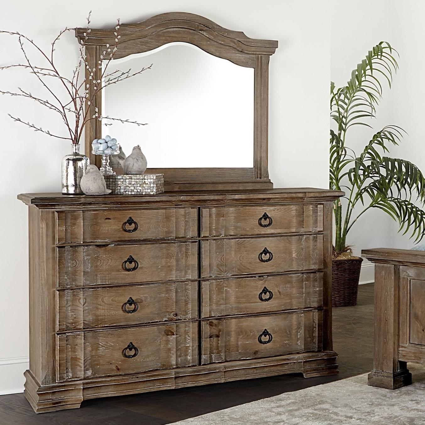 Vaughan Bassett Rustic Hills Dresser Arched Landscape Mirror Northeast Factory Direct Dresser Mirror Sets