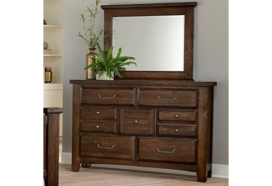 Vaughan Bassett Sawmill Transitional 7 Drawer Dresser And Mirror