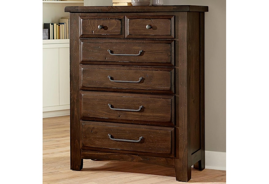 Vaughan Bassett Sawmill 690 115 Transitional 5 Drawer Chest Of Drawers With Antique Pewter Finish Hardware Northeast Factory Direct Drawer Chests