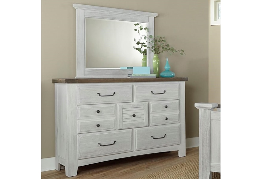 Vaughan Bassett Sawmill Transitional 7 Drawer Dresser And Mirror