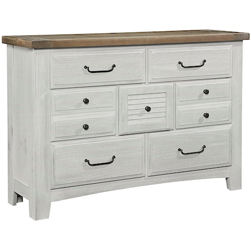 Transitional 7 Drawer Dresser With Antique Pewter Finished Hardware Vaughan Bassett Sawmill Transitional 7 Drawer Dresser with Antique Pewter Finished Hardware - Transitional 7 Drawer Dresser With Antique Pewter Finished Hardware