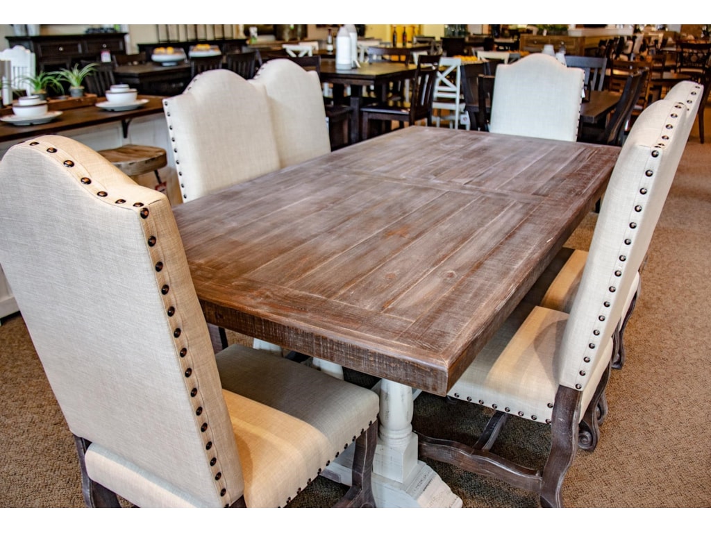 Vineyard Pedestal Table With 6 Linen Dining Chairs By Vintage At Great American Home Vineyard Pedestal Table With 6 Linen Dining Chairs By Vintage At Great American Home