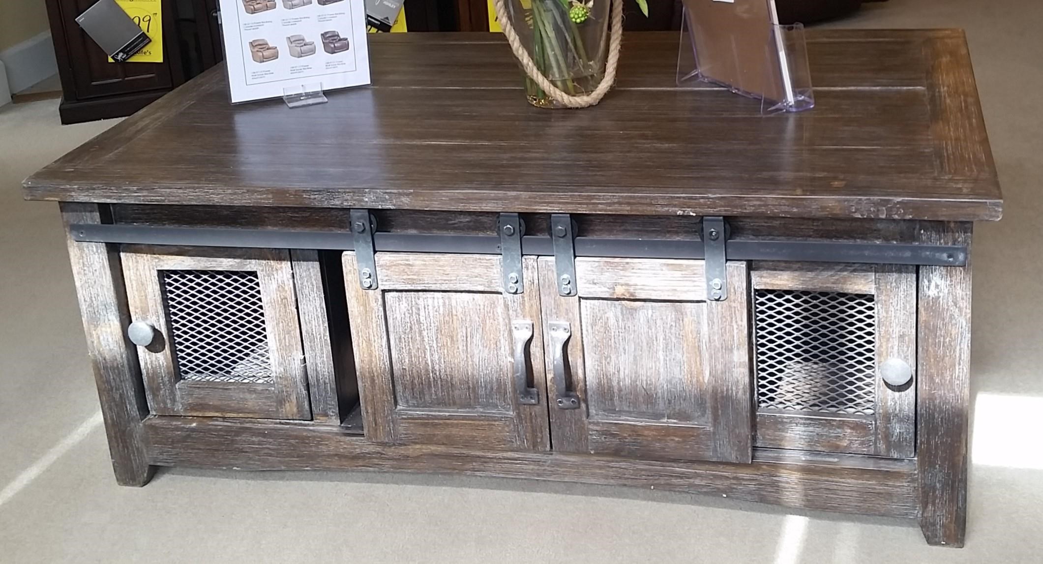 Vintage Jon1027 Cocktail Table With Mesh Doors In Barnwood Rife S Home Furniture Cocktail Coffee Tables