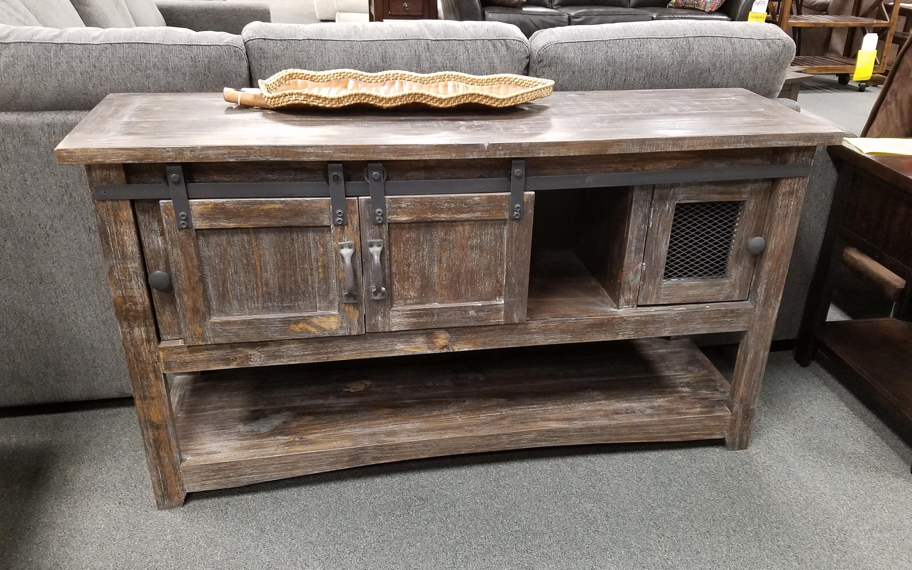 Vintage Jon1027 Sofa Table With 4 Mesh Doors In Barnwood Rife S