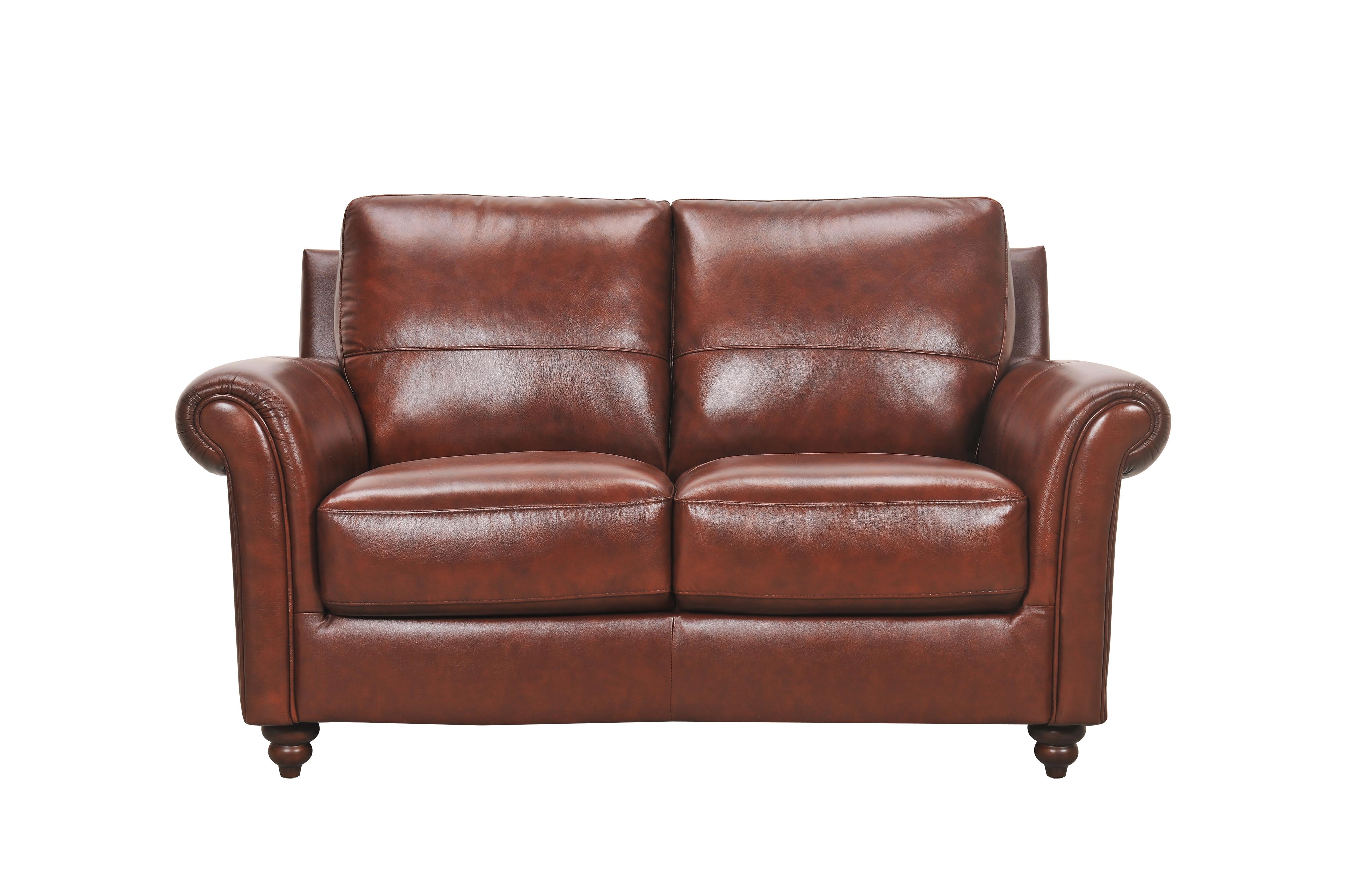 Violino Grady 3508 2p Leather Loveseat With Rolled Arms And Turned