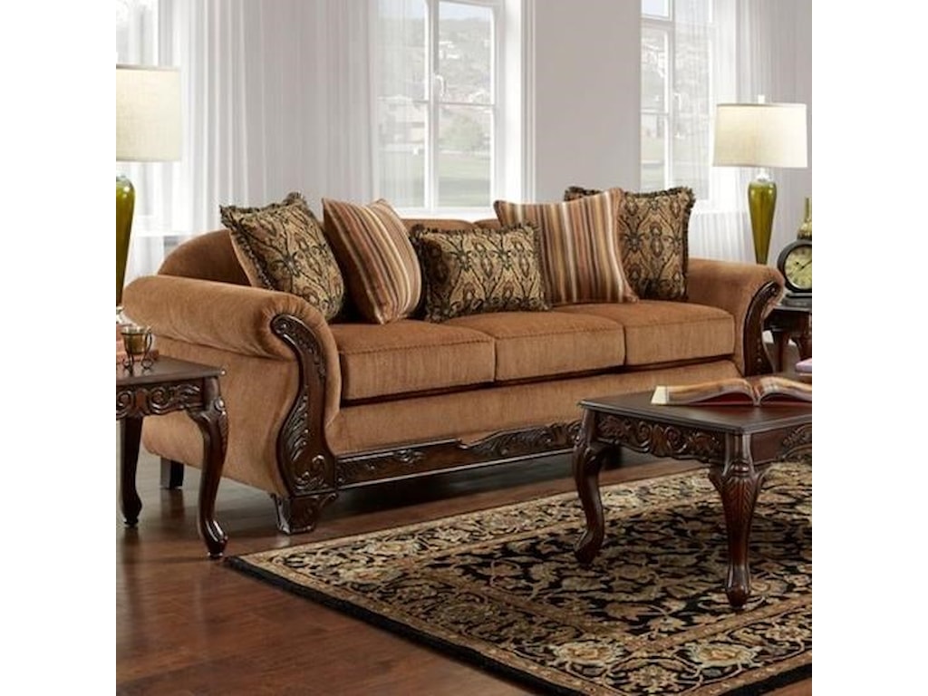 Washington Furniture 7680 Traditional Sofa With Wood Carved Panels Home Living Room Furniture Sofas Washington 7680 Sofa 7680sofa