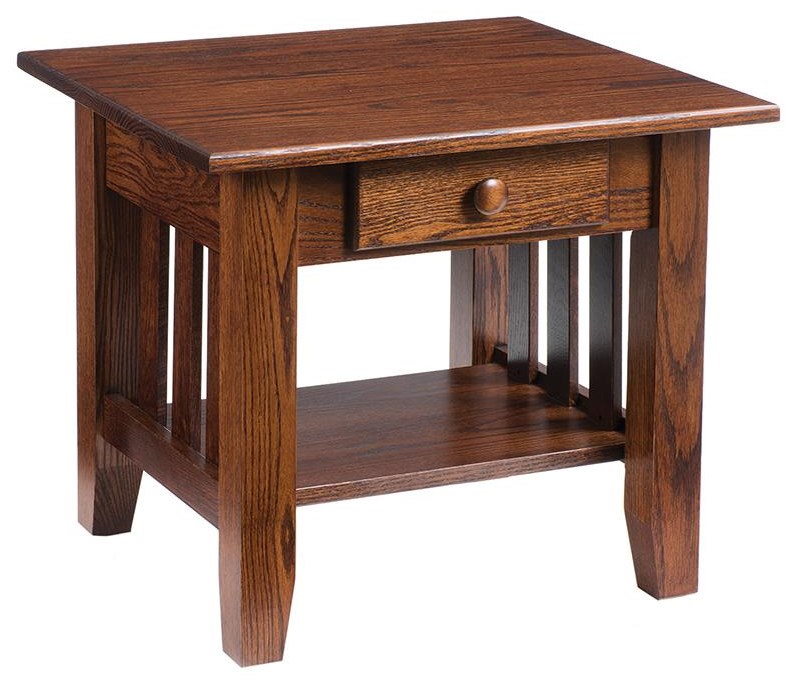 Living Room End Table Cabinet Adjustable Shelf Mission Style Accent Wood Storage 