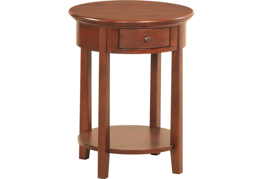 Whittier Wood Mckenzie Round Side Table With Drawer And Shelf Whittier Wood Mckenzie Round Side Table