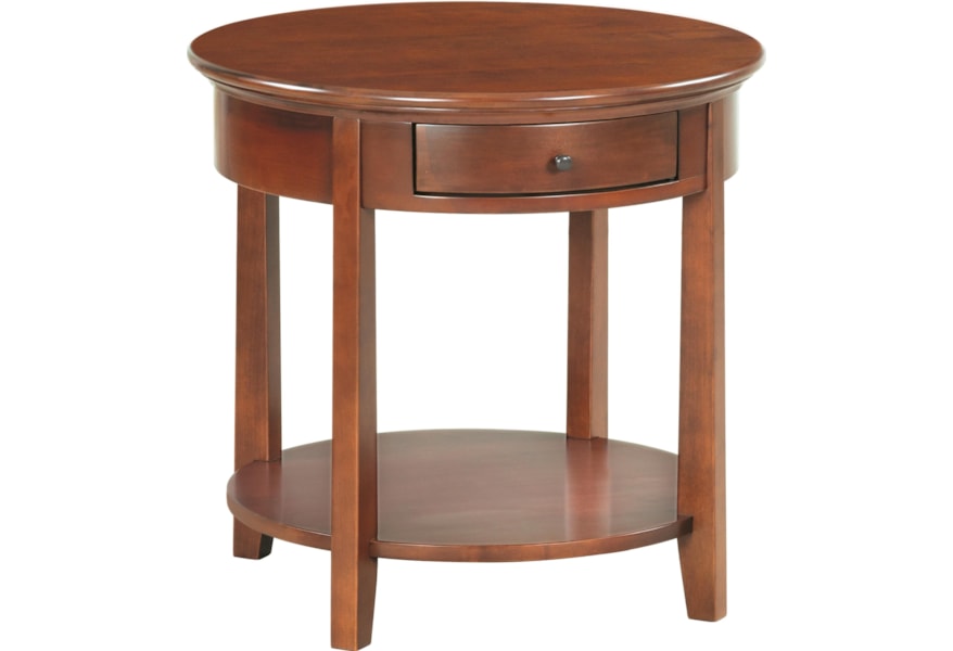 Round End Table With Shelf And Drawer Sadler S Home Furnishings End Tables