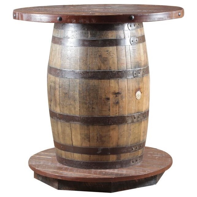 Wildwoods Reclaimed Whiskey Barrel 4 Piece Reclaimed Whiskey Barrel Pub Table And Saddle Seat Barstool Set Conlin S Furniture Pub Table And Stool Set This rustic outdoor fountain features stacked whiskey barrels flower water to a pail down to a larger whiskey barrel. reclaimed whiskey barrel pub table