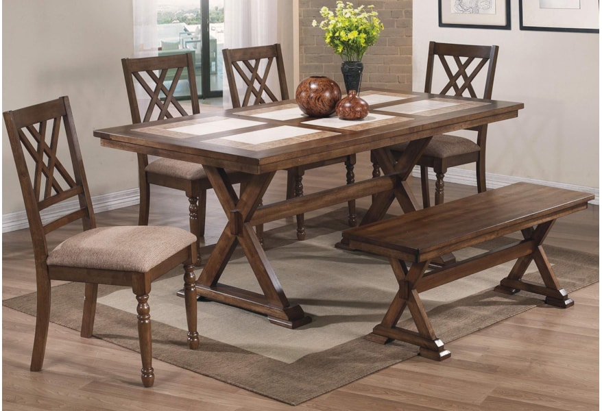 Winners Only Florence 6 Piece Dining Set With Bench And X Motif