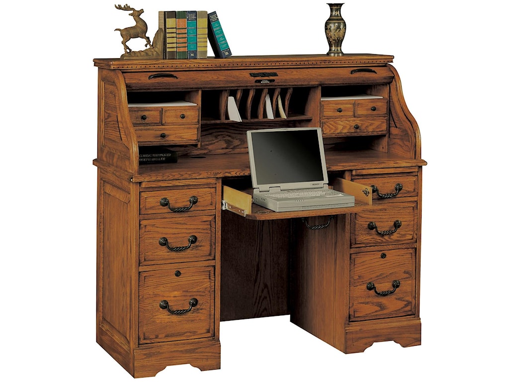 Heritage Oak 48 Rolltop Desk With 2 Locking File Drawers
