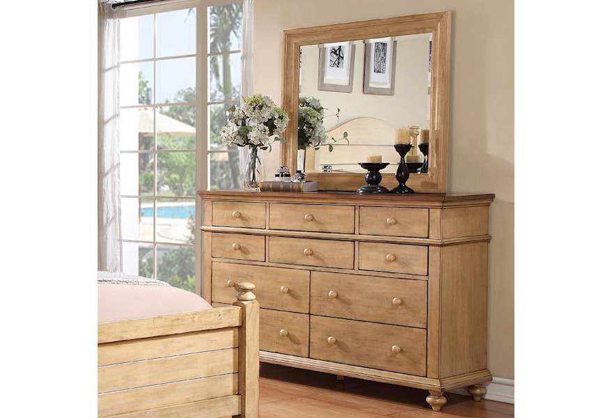 Winners Only Quails Run Transitional Dresser And Mirror Set With