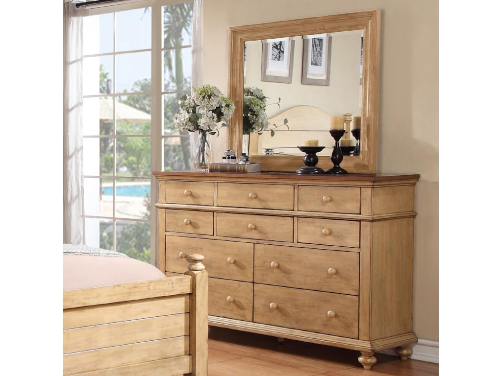 Winners Only Quails Run Transitional Dresser And Mirror Set With