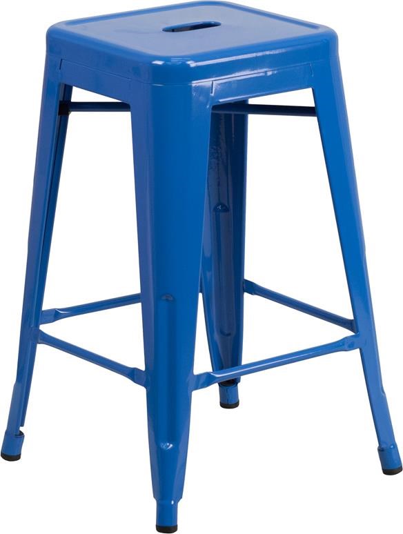 Winslow Home Metal Indoor Outdoor Chairs Win 1378 24 High Backless Blue Metal Indoor Outdoor Counter Height Stool With Square Seat Sam Levitz Outlet Bar Stools