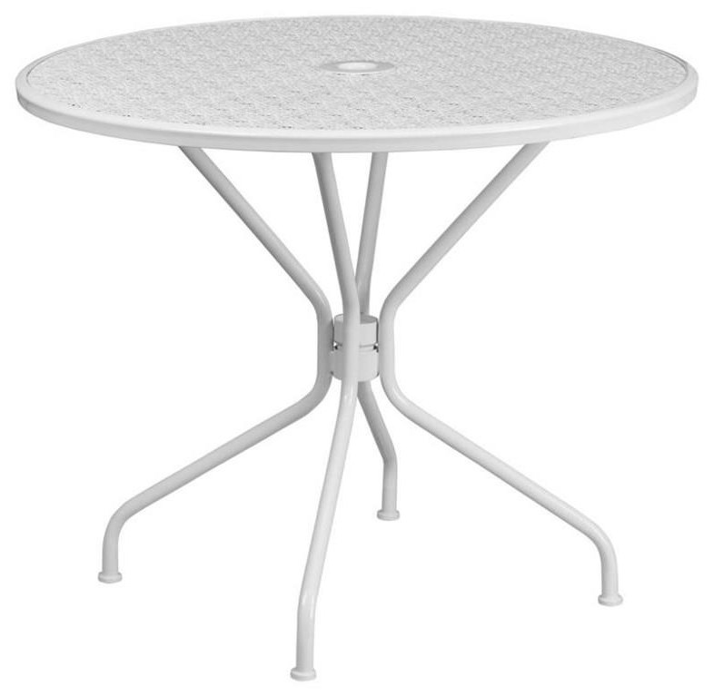 Winslow Home Patio Sets Win 1604 4x1610 5 Piece Round White Steel Patio Table And 4 White Steel Arm Chairs With Square Backs Set Sam Levitz Furniture Outdoor Dining Sets