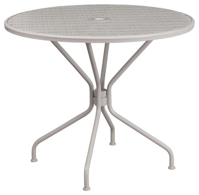 Winslow Home Patio Sets Win 1607 4x1613 5 Piece Round Gray Steel Patio Table And 4 Gray Steel Arm Chairs With Square Backs Set Sam Levitz Furniture Outdoor Dining Sets