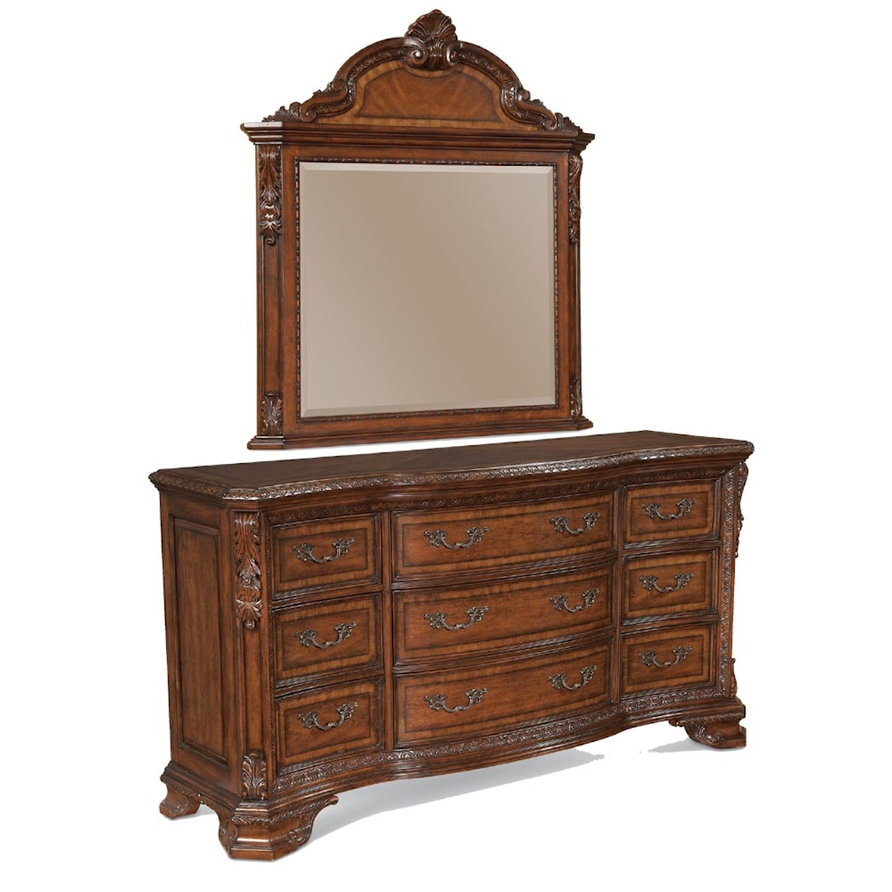 A.R.T. Furniture Inc Old World Drawer Dresser and Mirror