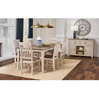 Two-Tone Leg Dining Table and 6 Side Chairs with Wood Seats