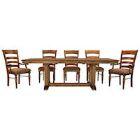 6 Piece Trestle Dining Set With Upholstered Ladderback Arm Chair