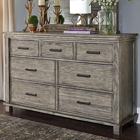 Transitional Solid Wood 7 Drawer Dresser With Felt Lined Top Drawer