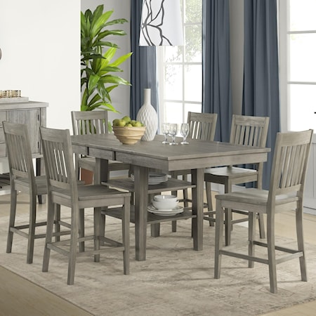 7 Piece Transitional Counter Height Table and Slat Back Chair Set