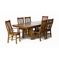 Rectangular Trestle Dining Table and Four Slat Back Side Chair Set