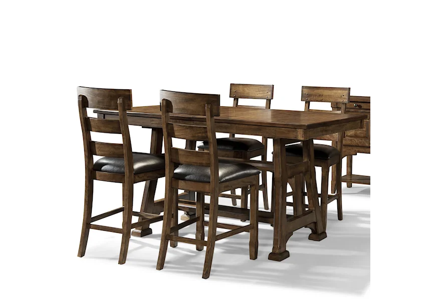 Ozark 5 Piece Trestle Pub Table and Stool Set by AAmerica at Esprit Decor Home Furnishings