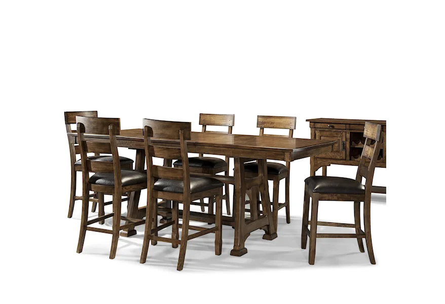 Ozark 7 Piece Trestle Pub Table and Stool Set by AAmerica at Esprit Decor Home Furnishings