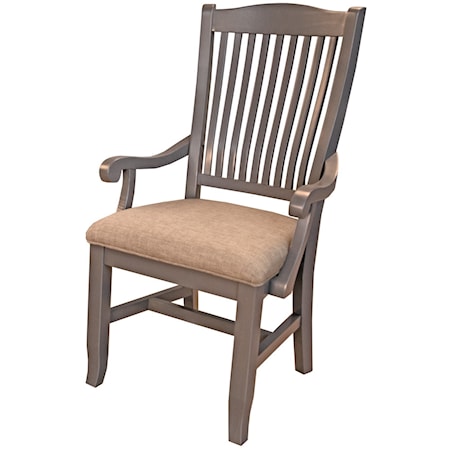 Slatback Arm Chair with Upholstered Seat