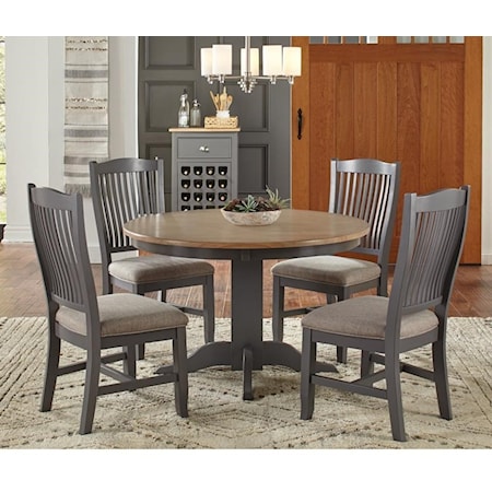 5 Pc Table & Chair Set- (Round Table & 4 Upholstered Side Chairs)