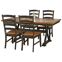 Rustic Solid Wood Table and Four Side Chair Set