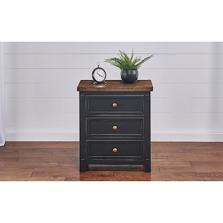 Rustic 3-Drawer Nightstand with USB Port 