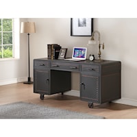 Transitional Desk with Storage and Industrial Wheels