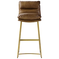 Brown Top Grain Leather Bar Stool with Metal Base