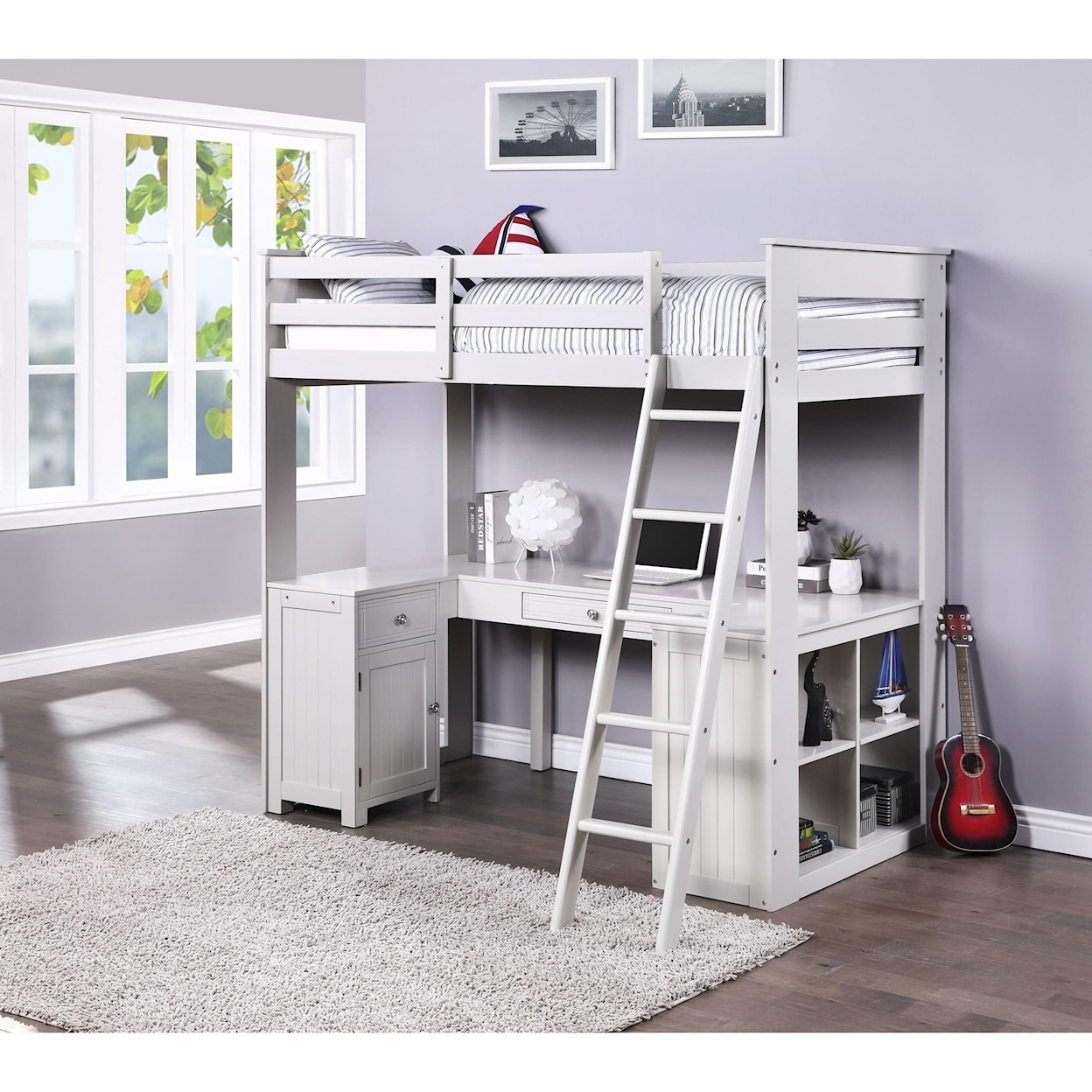 Acme Furniture Ambar Loft Bed w/Chest, Desk & Bookcase