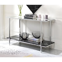 Contemporary Console Table with Mirrored Top and Faux Marble Shelf