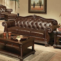 Traditional Cherry Top Grain Leather Stationary Sofa