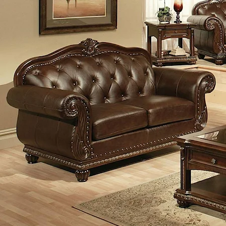 Cherry Top Grain Leather Loveseat