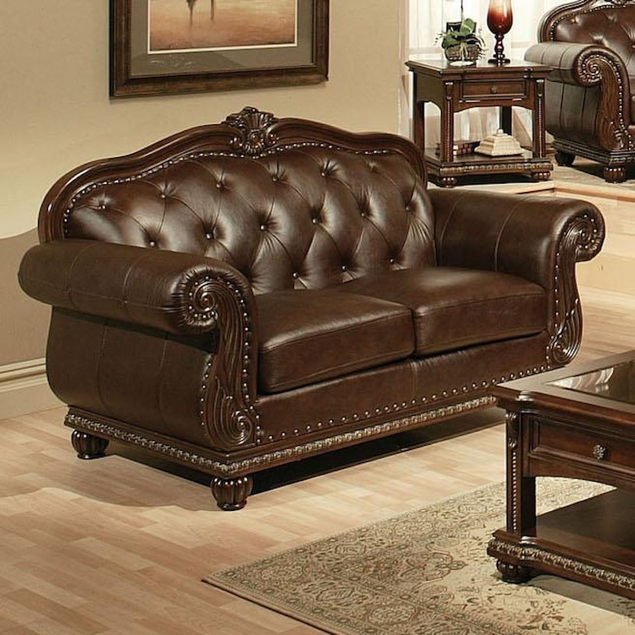 Acme Furniture Anondale Cherry Top Grain Leather Loveseat