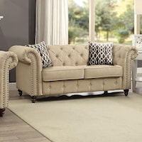 Transitional High Back Loveseat with Tufting