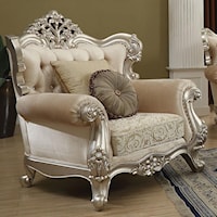 Traditional Upholstered Chair with Rolled Arms and Button Tufted Back