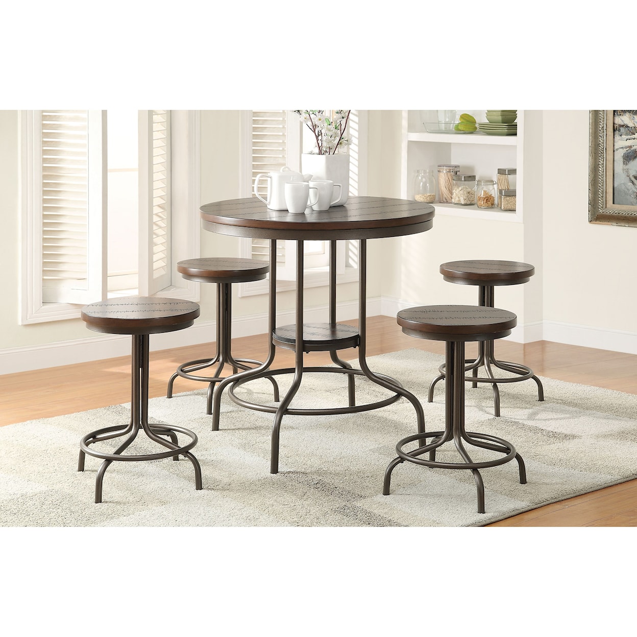 Acme Furniture Burney Counter Height Dining Set with 4 Stools