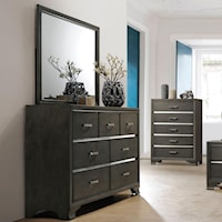 Transitional Dark Grey Dresser and Mirror Set