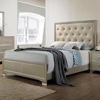 Transitional Queen Tufted Bed with Faux Crystal Buttons