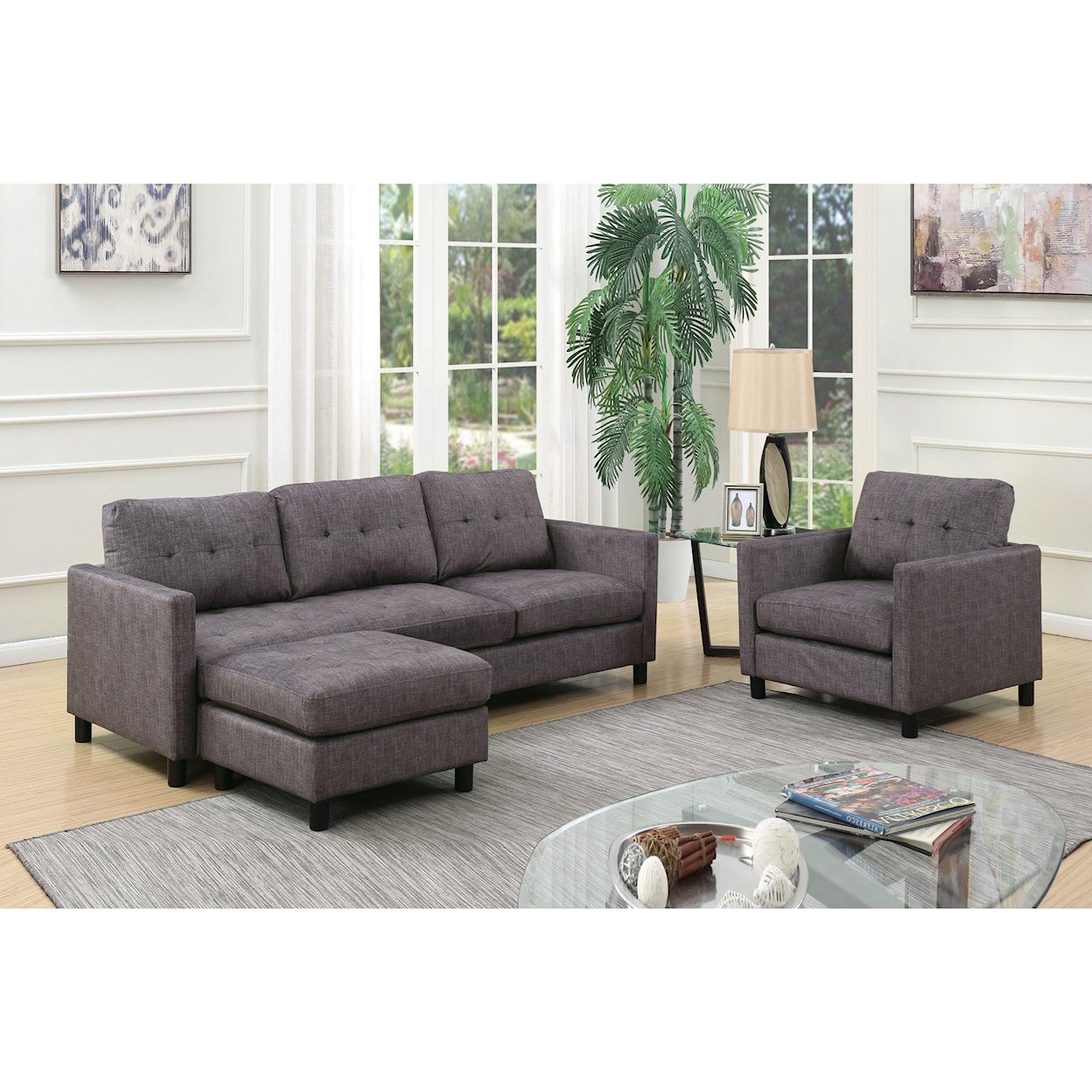 Acme Furniture Ceasar Sectional Sofa (Rev. Ottoman)