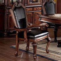 Shield Back Dining Arm Chair With Faux Leather Seat And Back