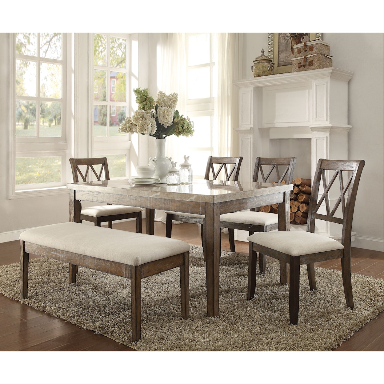 Acme Furniture Claudia Dining Table Set with Bench