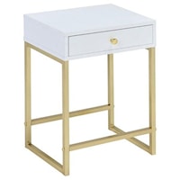 Contemporary 1-Drawer Side Table with Brass Base